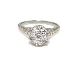 VTG 18K White Gold 1/3 ct Natural Diamond Cluster Solitaire Engagement Ring 6